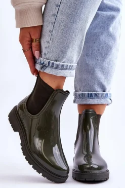 Damskie Wsuwane Kalosze Sztyblety Ciemnozielone Larone