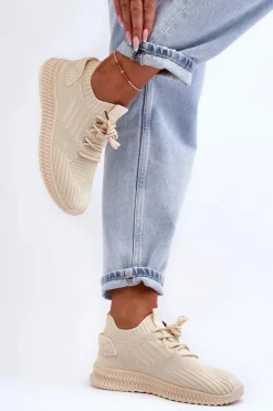 Damskie Wsuwane Materiałowe Buty Sportowe Beżowe Zauna