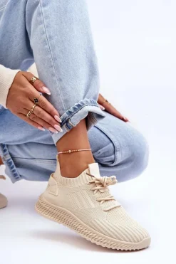 Damskie Wsuwane Materiałowe Buty Sportowe Beżowe Zauna