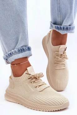 Damskie Wsuwane Materiałowe Buty Sportowe Beżowe Zauna