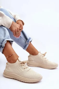 Damskie Wsuwane Materiałowe Buty Sportowe Beżowe Zauna