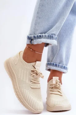 Damskie Wsuwane Materiałowe Buty Sportowe Beżowe Zauna