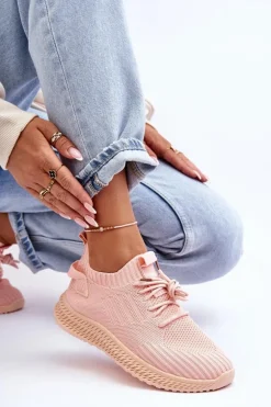 Damskie Wsuwane Materiałowe Buty Sportowe Różowe Zauna