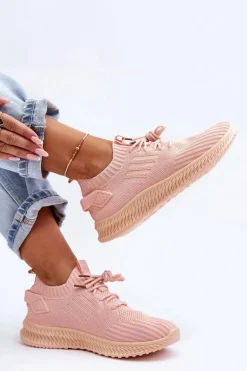 Damskie Wsuwane Materiałowe Buty Sportowe Różowe Zauna