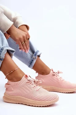 Damskie Wsuwane Materiałowe Buty Sportowe Różowe Zauna