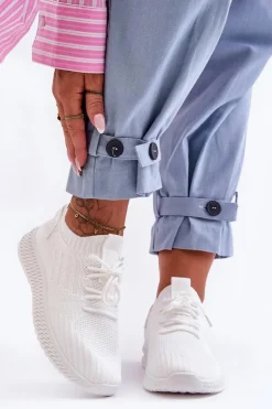 Damskie Wsuwane Materiałowe Buty Sportowe Białe Zauna