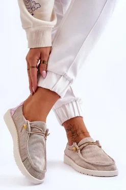 Damskie Wsuwane Materiałowe Tenisówki Beżowe Kenza