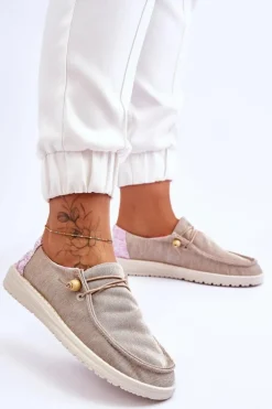 Damskie Wsuwane Materiałowe Tenisówki Beżowe Kenza