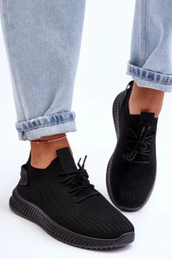 Damskie Wsuwane Materiałowe Buty Sportowe Czarne Zauna