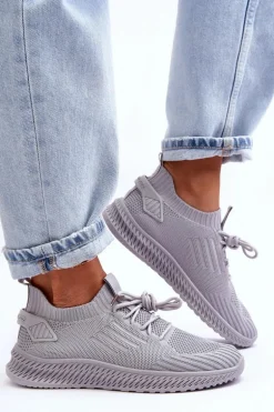 Damskie Wsuwane Materiałowe Buty Sportowe Szare Zauna