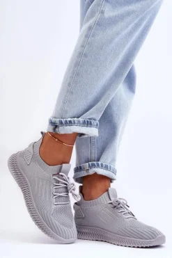 Damskie Wsuwane Materiałowe Buty Sportowe Szare Zauna