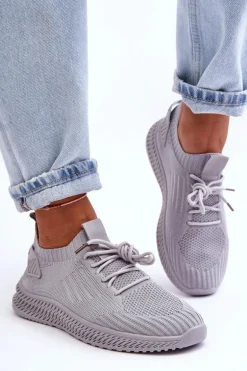 Damskie Wsuwane Materiałowe Buty Sportowe Szare Zauna