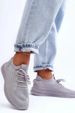 Damskie Wsuwane Materiałowe Buty Sportowe Szare Zauna