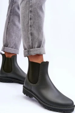 Damskie Wsuwane Matowe Kalosze Ciemnozielone Helinca