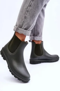 Damskie Wsuwane Matowe Kalosze Ciemnozielone Helinca