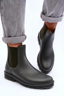 Damskie Wsuwane Matowe Kalosze Ciemnozielone Helinca