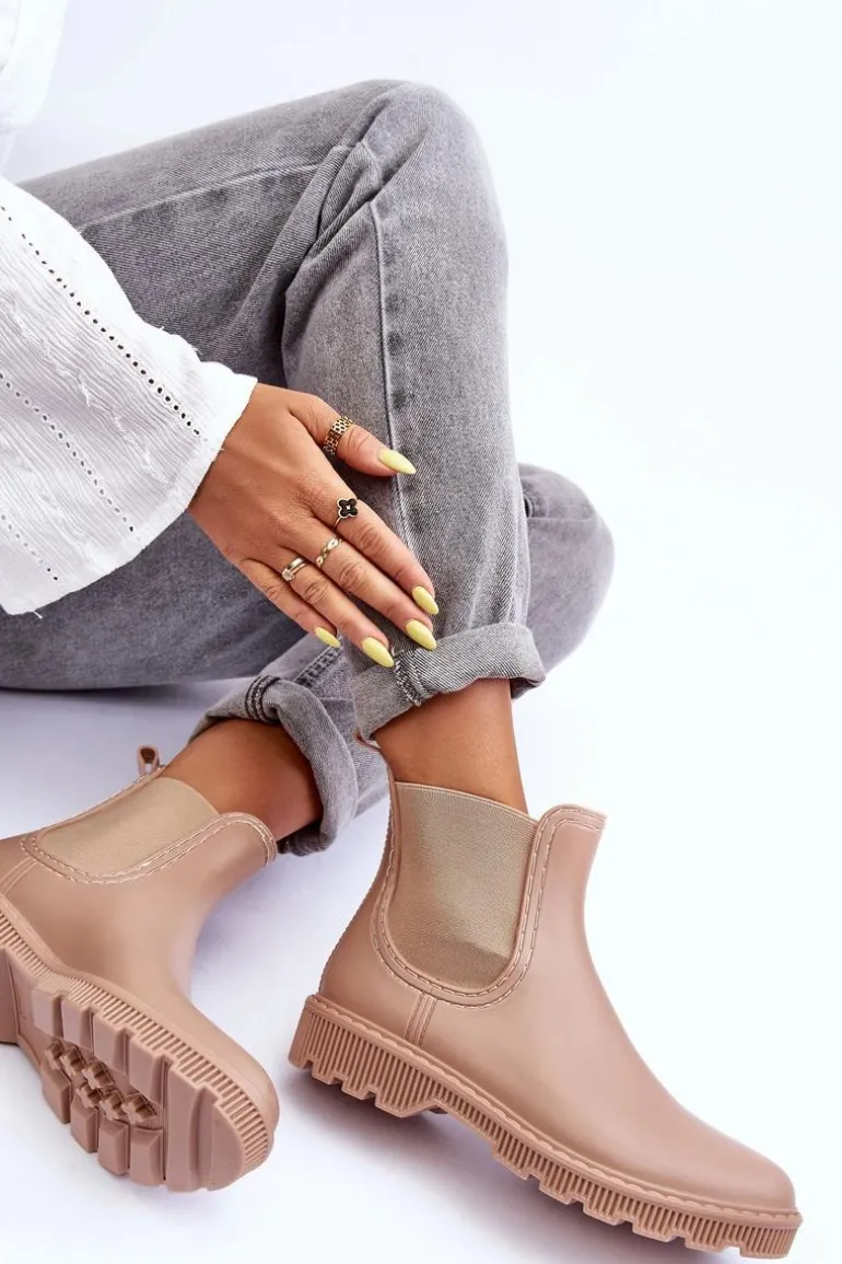 Damskie Wsuwane Matowe Kalosze Beżowe Helinca