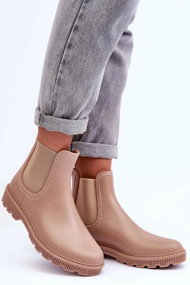 Damskie Wsuwane Matowe Kalosze Beżowe Helinca