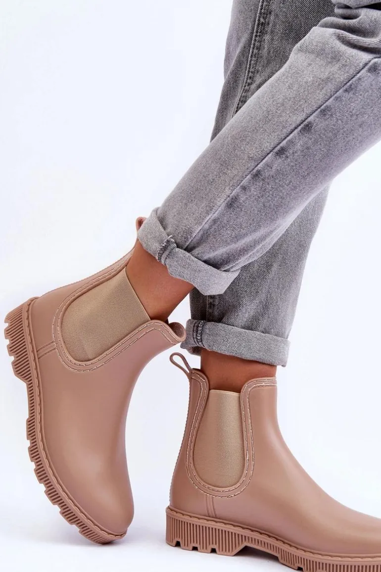 Damskie Wsuwane Matowe Kalosze Beżowe Helinca