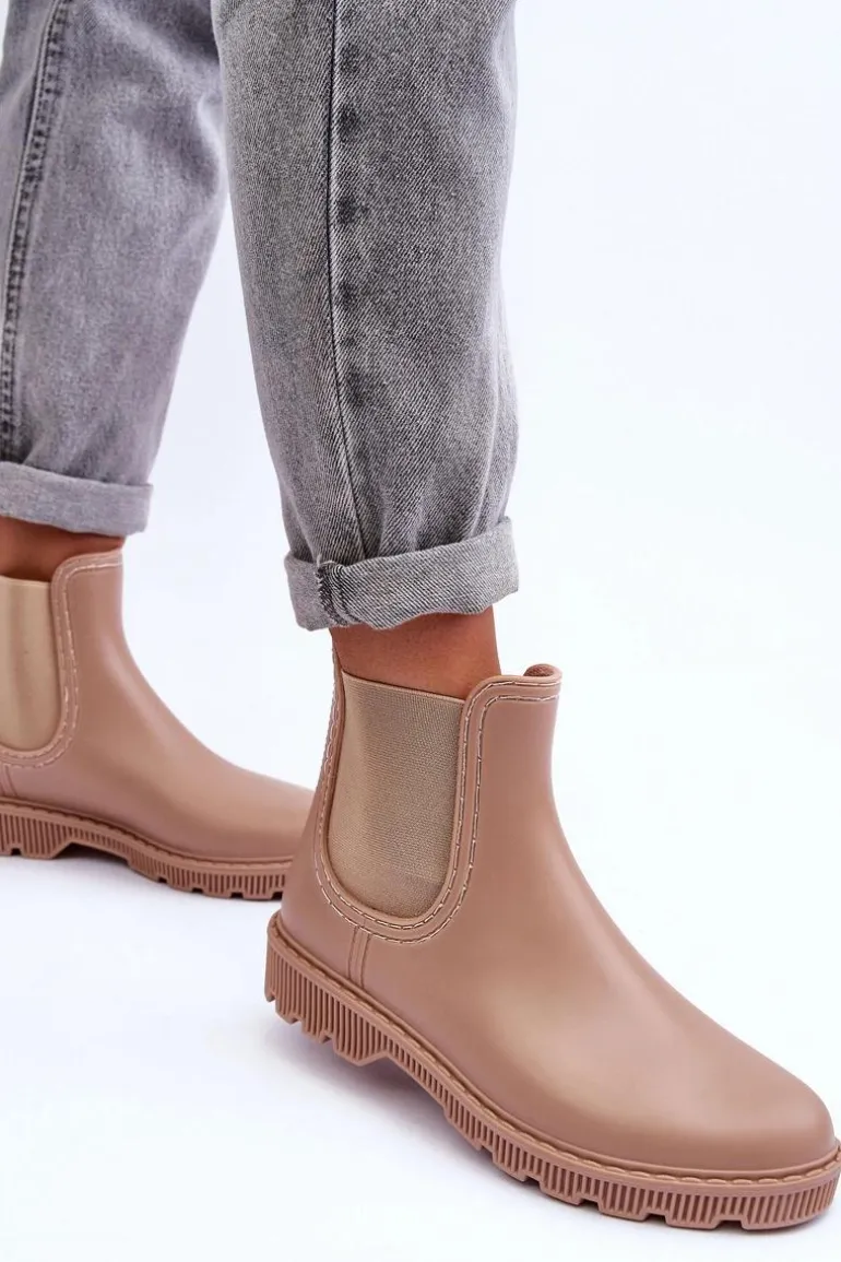 Damskie Wsuwane Matowe Kalosze Beżowe Helinca