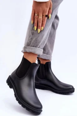 Damskie Wsuwane Matowe Kalosze Czarne Helinca