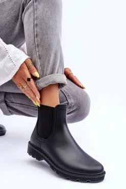 Damskie Wsuwane Matowe Kalosze Czarne Helinca
