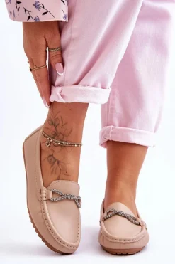 Damskie Wsuwane Mokasyny Z Błyszczącą Ozdobą Beżowe This Moment