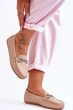 Damskie Wsuwane Mokasyny Z Błyszczącą Ozdobą Beżowe This Moment