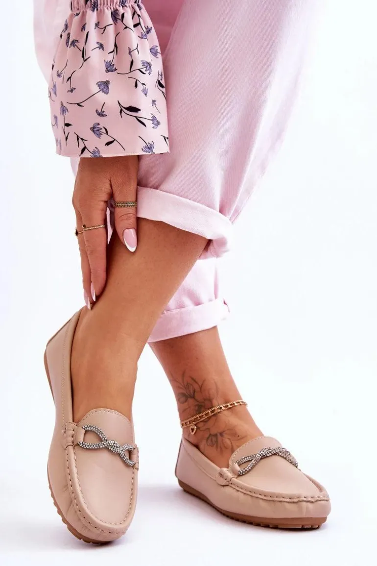 Damskie Wsuwane Mokasyny Z Błyszczącą Ozdobą Beżowe This Moment