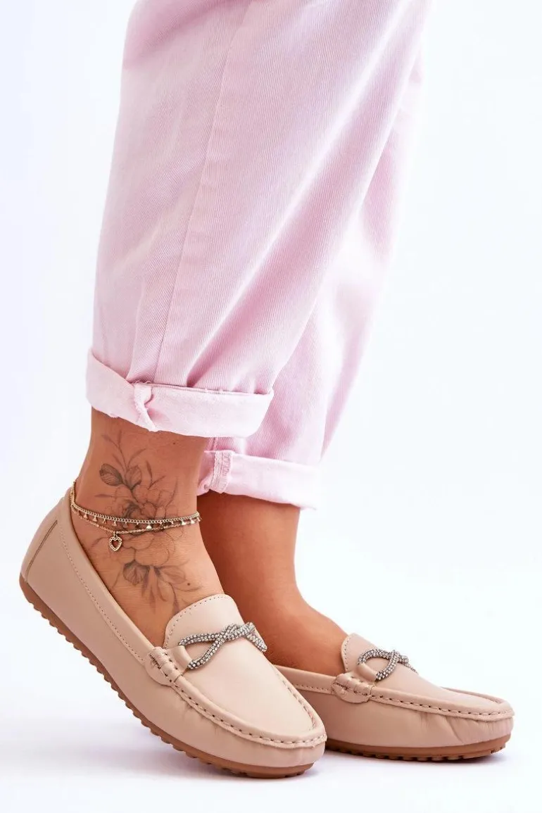 Damskie Wsuwane Mokasyny Z Błyszczącą Ozdobą Beżowe This Moment