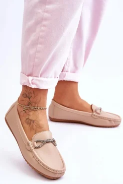 Damskie Wsuwane Mokasyny Z Błyszczącą Ozdobą Beżowe This Moment