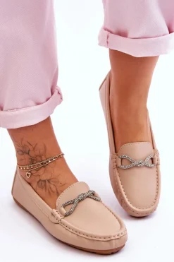 Damskie Wsuwane Mokasyny Z Błyszczącą Ozdobą Beżowe This Moment