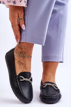 Damskie Wsuwane Mokasyny Z Błyszczącą Ozdobą Czarne This Moment