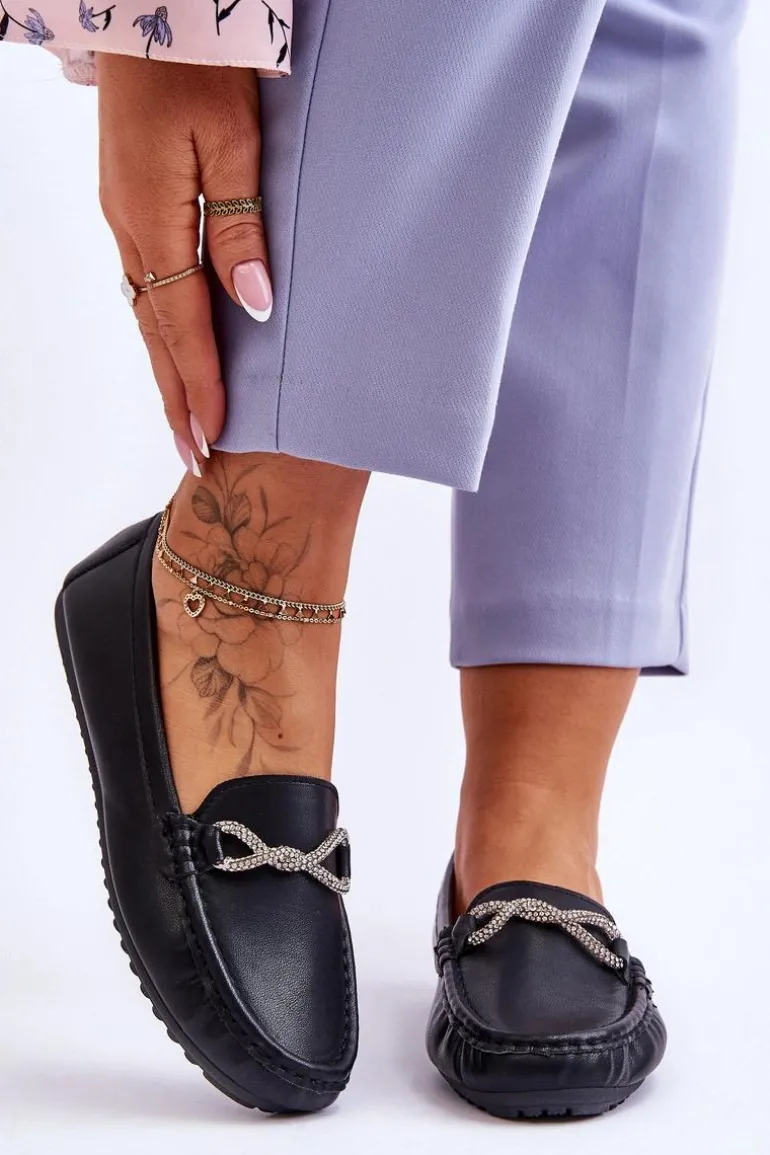 Damskie Wsuwane Mokasyny Z Błyszczącą Ozdobą Czarne This Moment