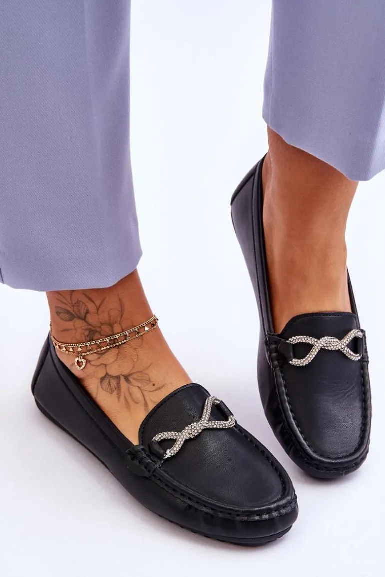 Damskie Wsuwane Mokasyny Z Błyszczącą Ozdobą Czarne This Moment