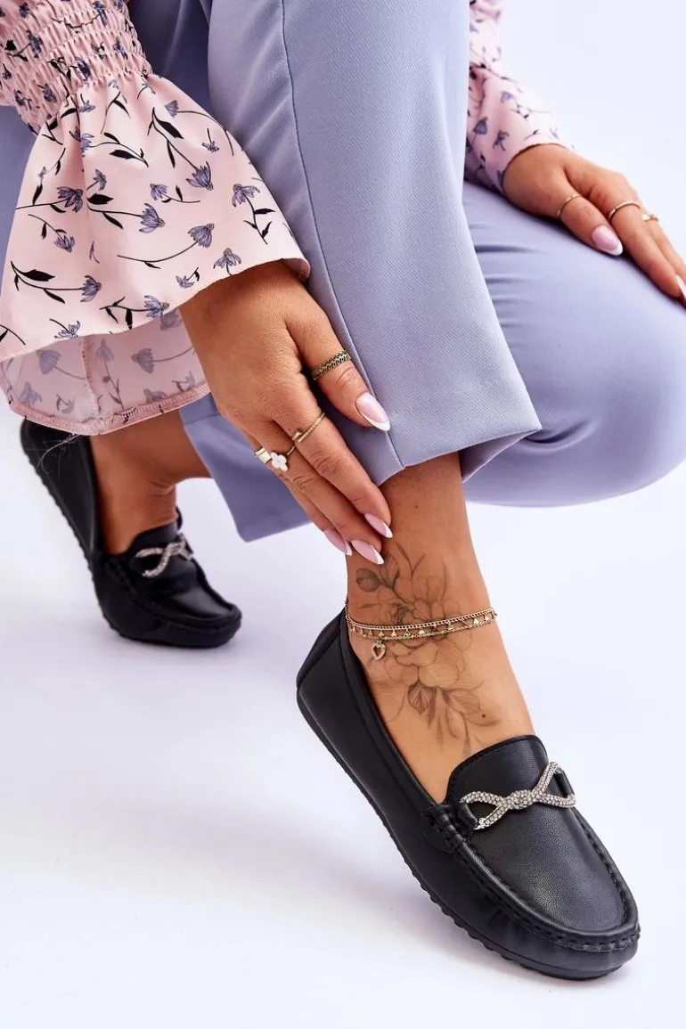 Damskie Wsuwane Mokasyny Z Błyszczącą Ozdobą Czarne This Moment