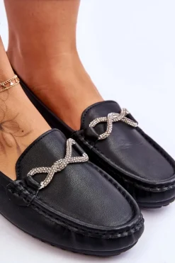 Damskie Wsuwane Mokasyny Z Błyszczącą Ozdobą Czarne This Moment