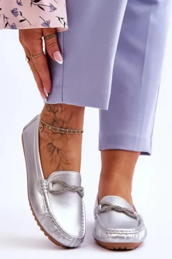 Damskie Wsuwane Mokasyny Z Błyszczącą Ozdobą Srebrne This Moment