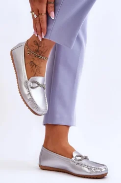 Damskie Wsuwane Mokasyny Z Błyszczącą Ozdobą Srebrne This Moment