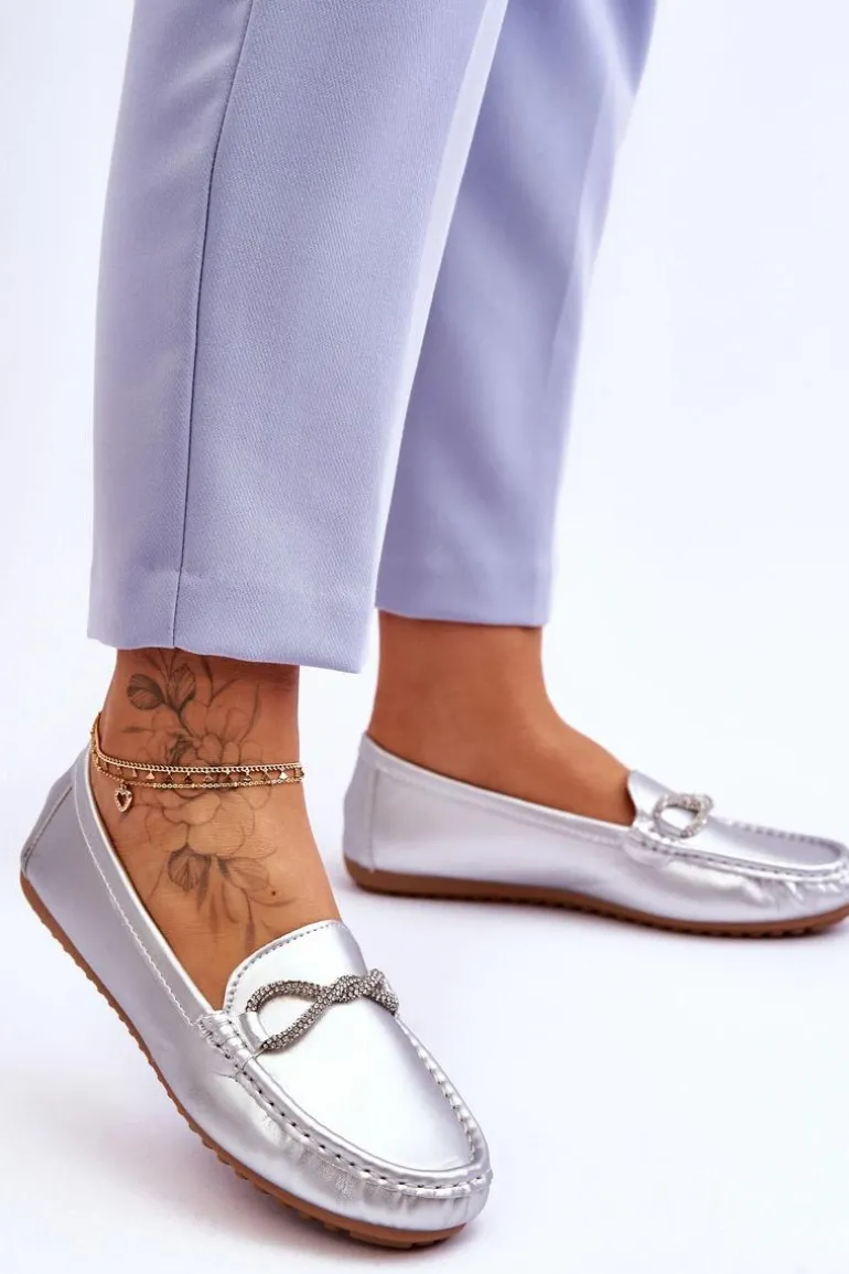 Damskie Wsuwane Mokasyny Z Błyszczącą Ozdobą Srebrne This Moment