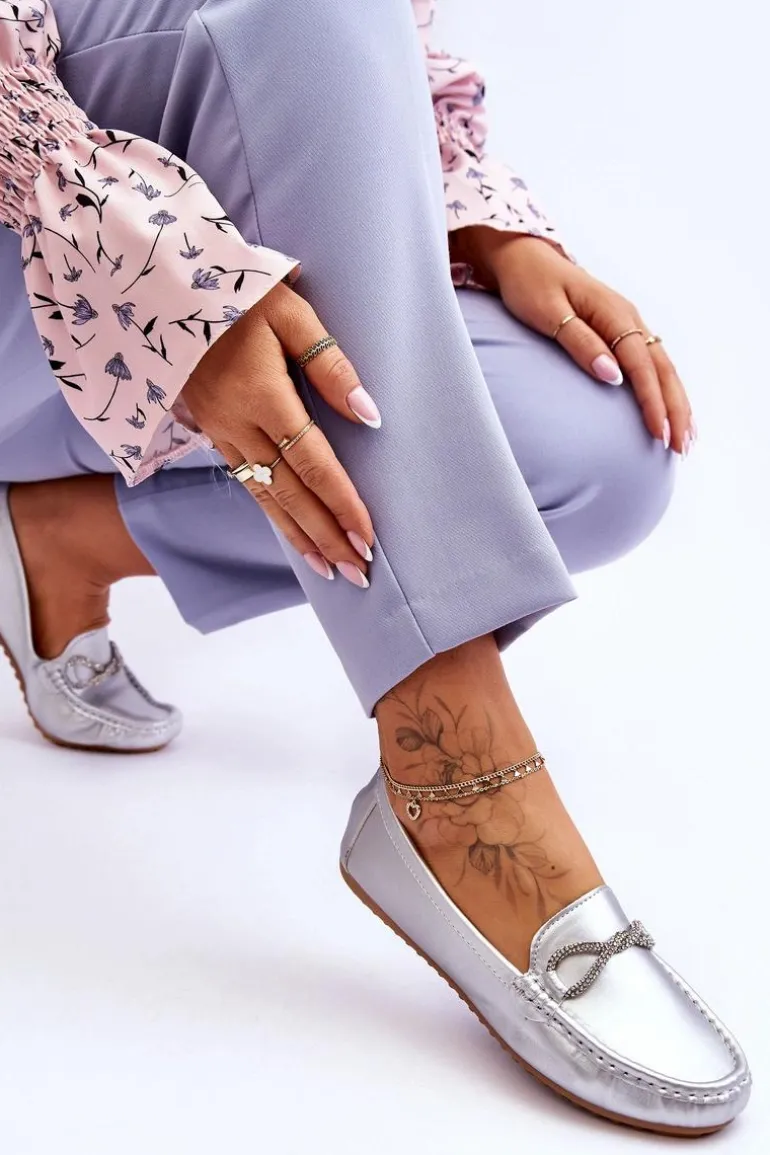 Damskie Wsuwane Mokasyny Z Błyszczącą Ozdobą Srebrne This Moment