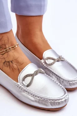 Damskie Wsuwane Mokasyny Z Błyszczącą Ozdobą Srebrne This Moment