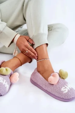 Damskie Wsuwane Papcie Z Sercami Fioletowe Alasca