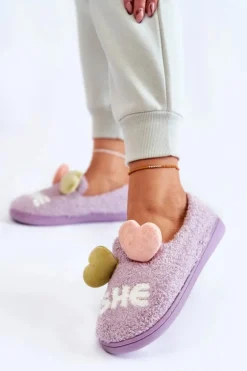 Damskie Wsuwane Papcie Z Sercami Fioletowe Alasca