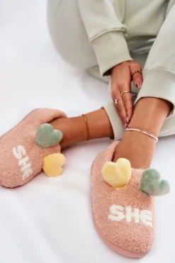 Damskie Wsuwane Papcie Z Sercami Różowe Alasca