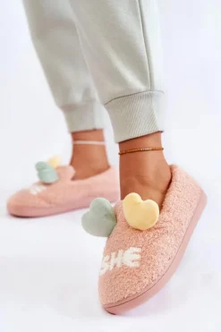 Damskie Wsuwane Papcie Z Sercami Różowe Alasca