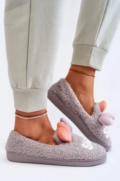 Damskie Wsuwane Papcie Z Sercami Szare Alasca