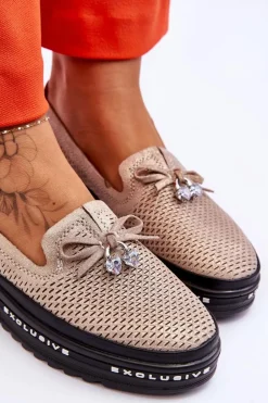 Damskie Wsuwane Skórzane Trampki Błyszczące Złote Raven