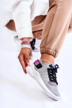 Damskie Wsuwane Sportowe Buty Sneakersy Szare Klayra