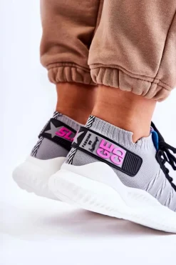 Damskie Wsuwane Sportowe Buty Sneakersy Szare Klayra